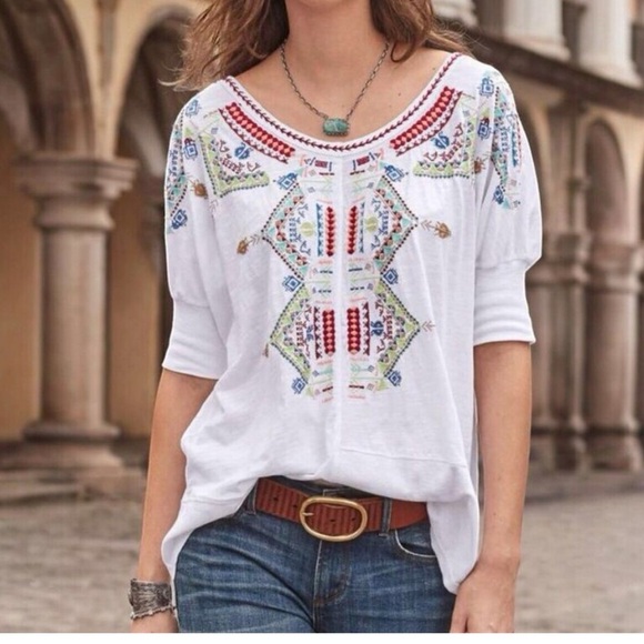 Sundance Brighter Days white top with multicolor embroidery Size Medium - Picture 1 of 10